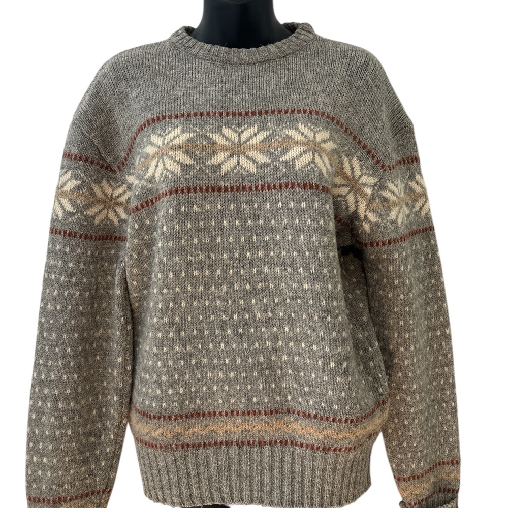Vintage Gray Wool Patterned Woman’s Ski Pullover Sweater